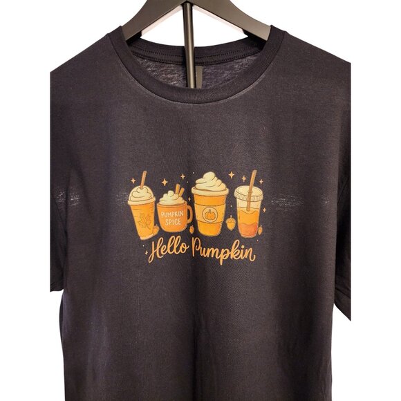 Cozy Seasonal Latte Lovers Large Pumpkin Spice Coffee Graphic Tee Black - Picture 2 of 6